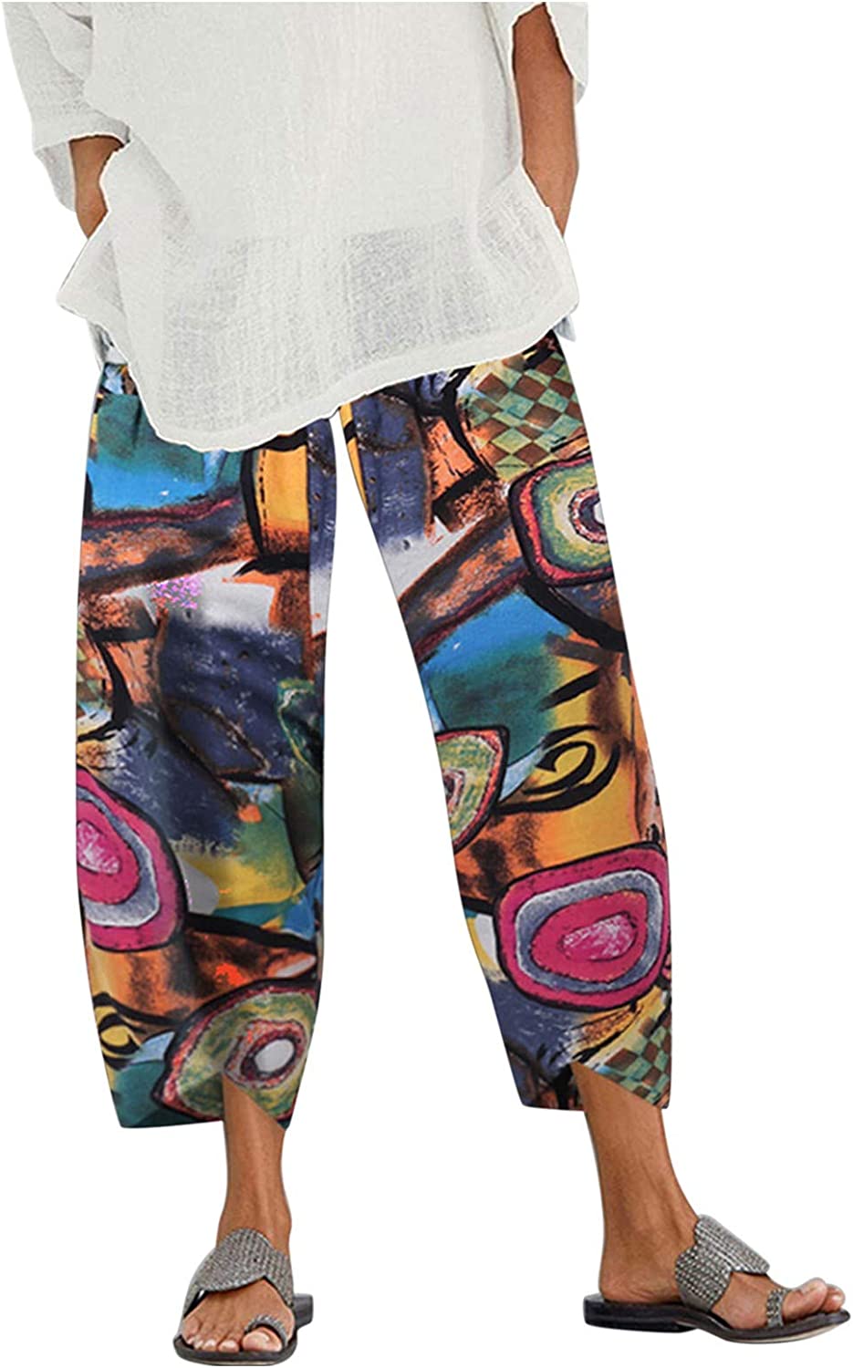 Palazzo Lounge Pants Wide Leg Printed Cropped Bottoms Baggy Trousers Sweatpants
