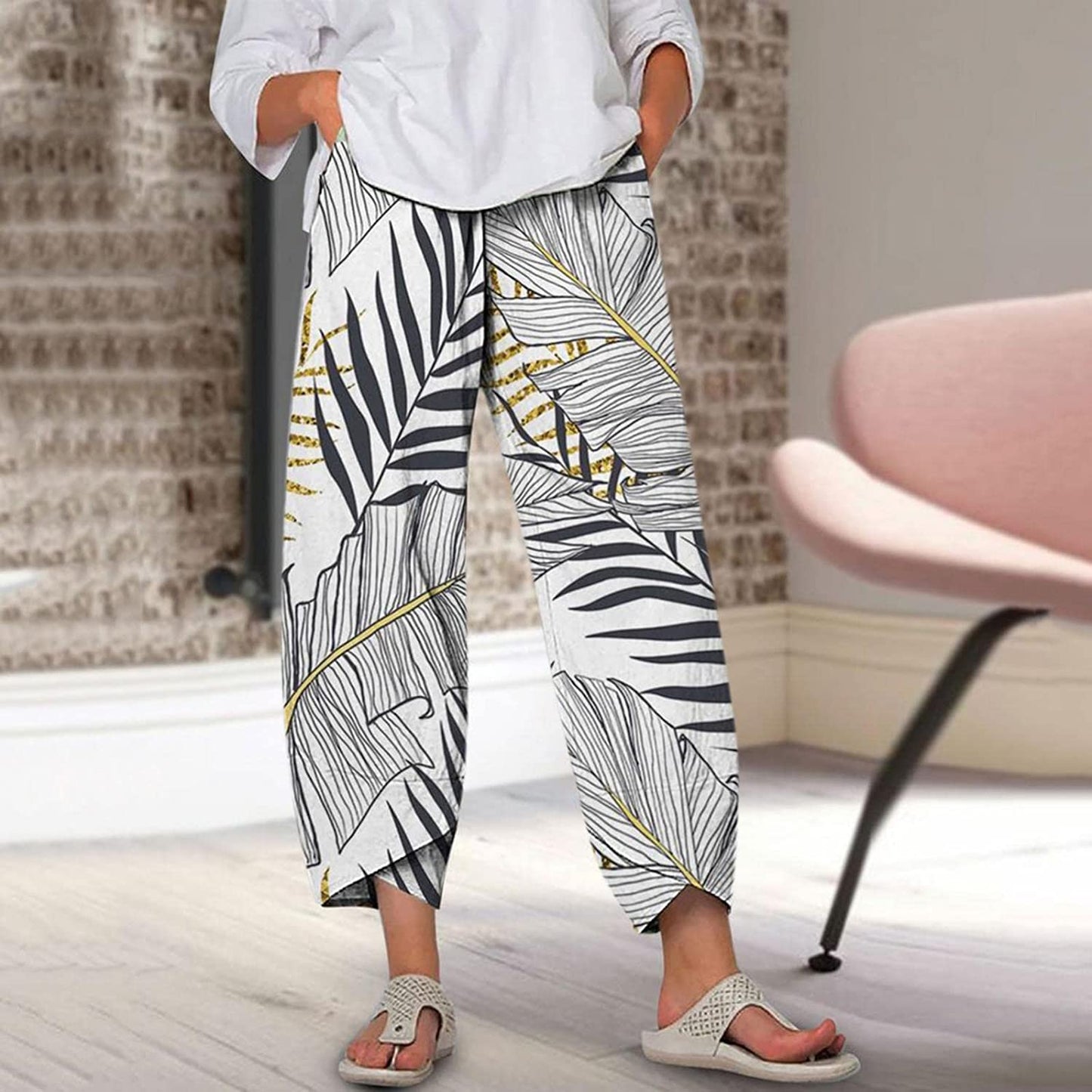 Palazzo Lounge Pants Wide Leg Printed Cropped Bottoms Baggy Trousers Sweatpants