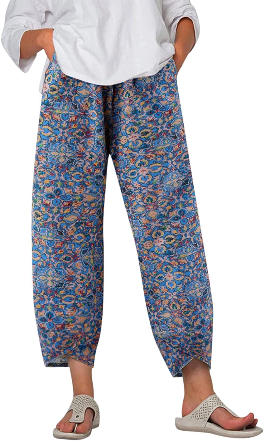 Palazzo Lounge Pants Wide Leg Printed Cropped Bottoms Baggy Trousers Sweatpants