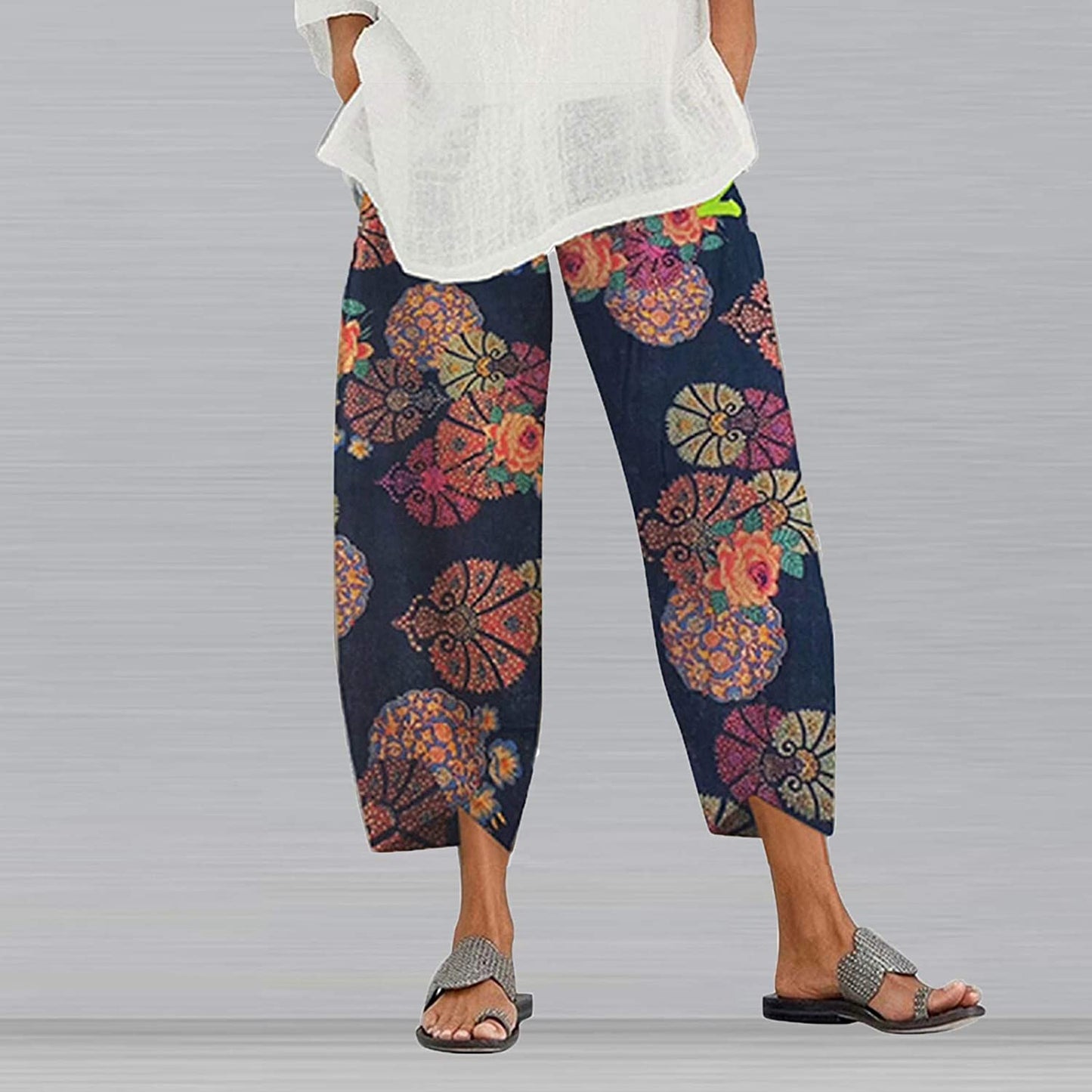 Palazzo Lounge Pants Wide Leg Printed Cropped Bottoms Baggy Trousers Sweatpants
