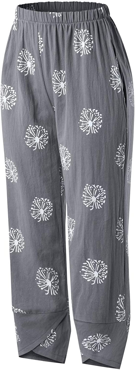 Capri Dandelion Pants for Summer Beach Elastic Waist Cropped Pants