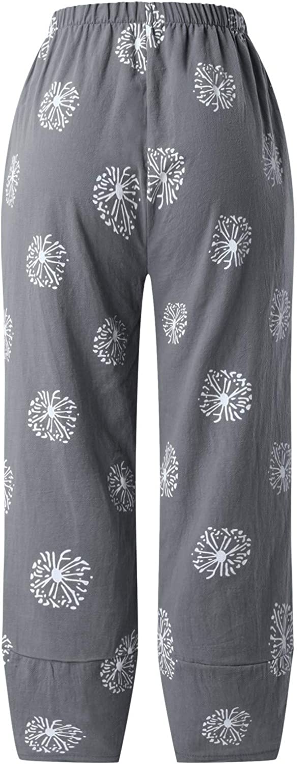 Capri Dandelion Pants for Summer Beach Elastic Waist Cropped Pants
