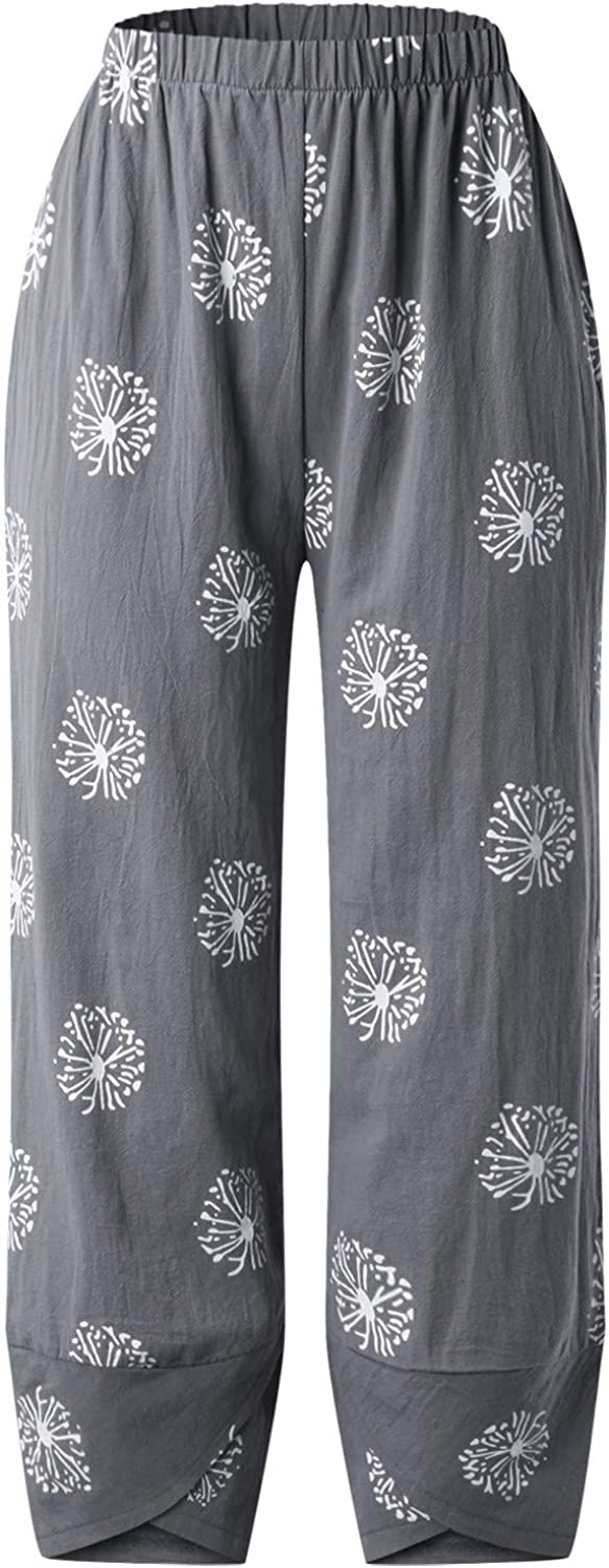 Capri Dandelion Pants for Summer Beach Elastic Waist Cropped Pants