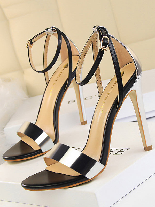 Belt Buckle Open Toe Shiny Split-Joint Sandals Pumps Sandals
