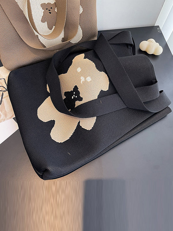 Contrast Color Split-Joint Woven Handbag Bags