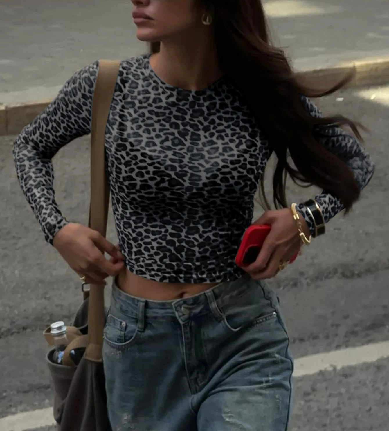 Leopard Mesh Crop Sheer Top
