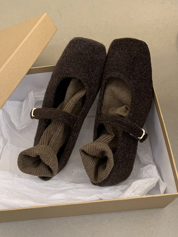 Hollow Shallow Cut Split-Joint Square-Toe Mary Janes Flat Shoes