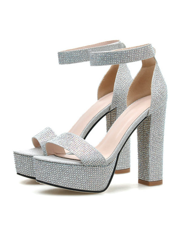 Rhine Stones Chunky Shoes Pumps Sandals