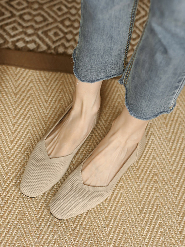 Solid Color Square-Toe Shoes Flats