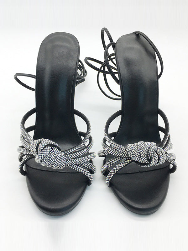Bandage Knot Rhine Stones Stilettos Pumps Sandals