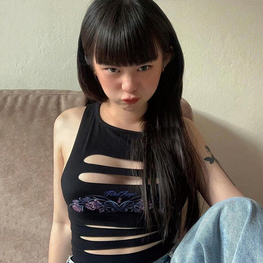 Y2K Aesthetics Hollow Out Fairycore Grunge Mall Goth Harajuku Crop Top