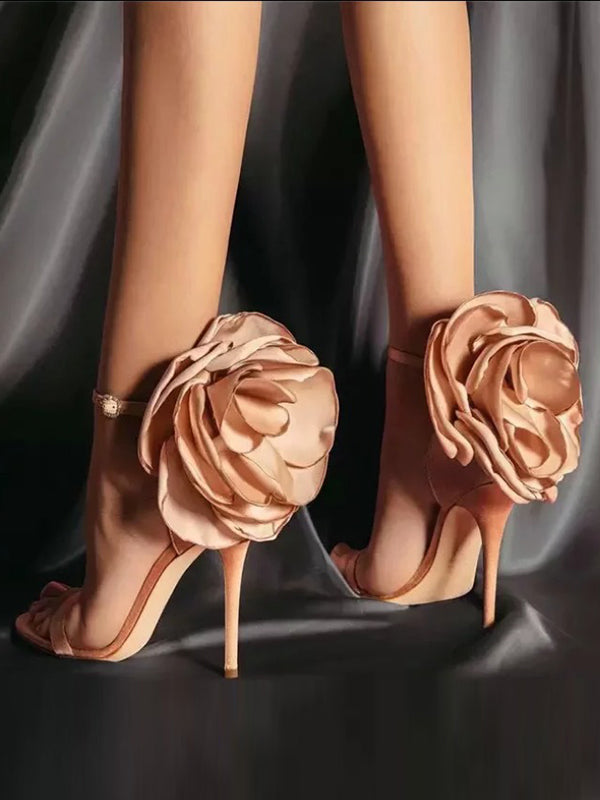 Buckle Three-Dimensional Flower Stilettos Pumps Sandals