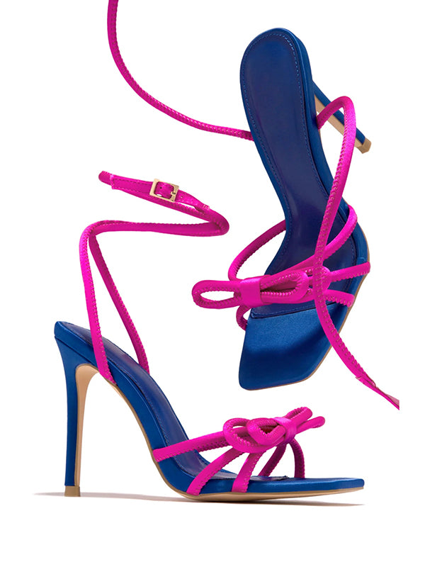 Bowknot Contrast Color Square Stilettos Pumps Sandals