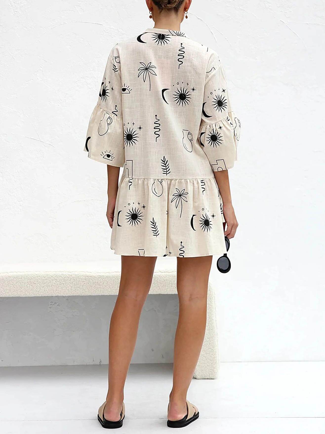 Ethnic Style Loose Shirt Short Dress-Black