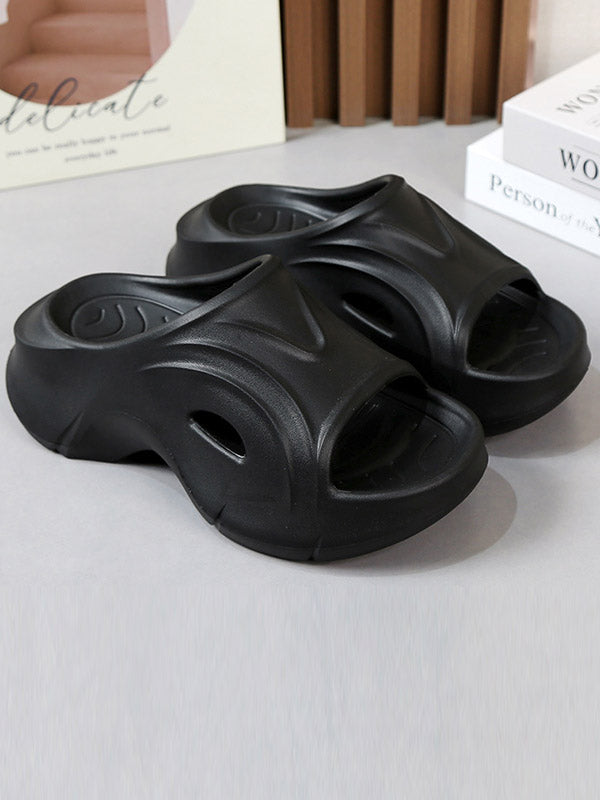 Hollow Solid Color Platform Shoes Slippers