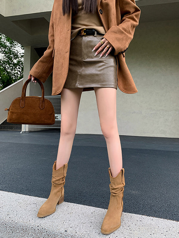 Pointed-Toe Split-Joint Pumps Boots