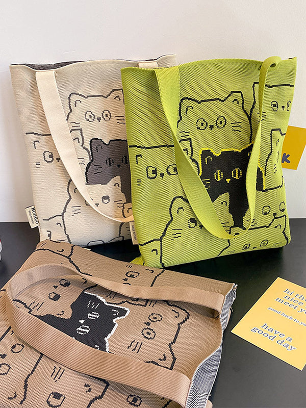 Contrast Color Split-Joint Woven Handbag Bags