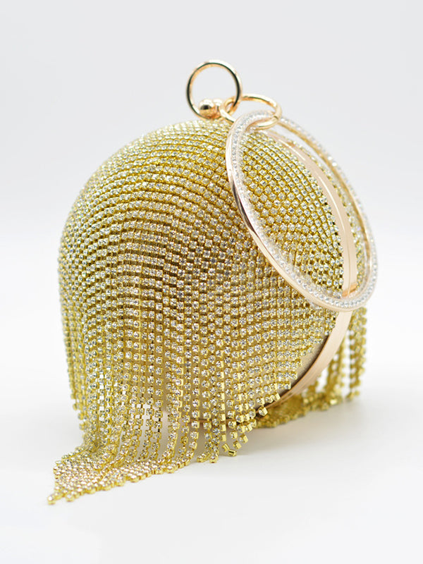 Geometric Rhine Stones Solid Color Tasseled Handbags