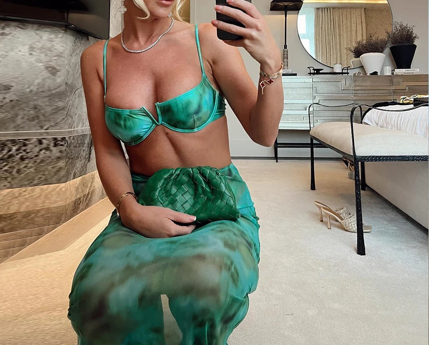 Tie-dye Brazilian Bandeau Three Piece Swim Sets