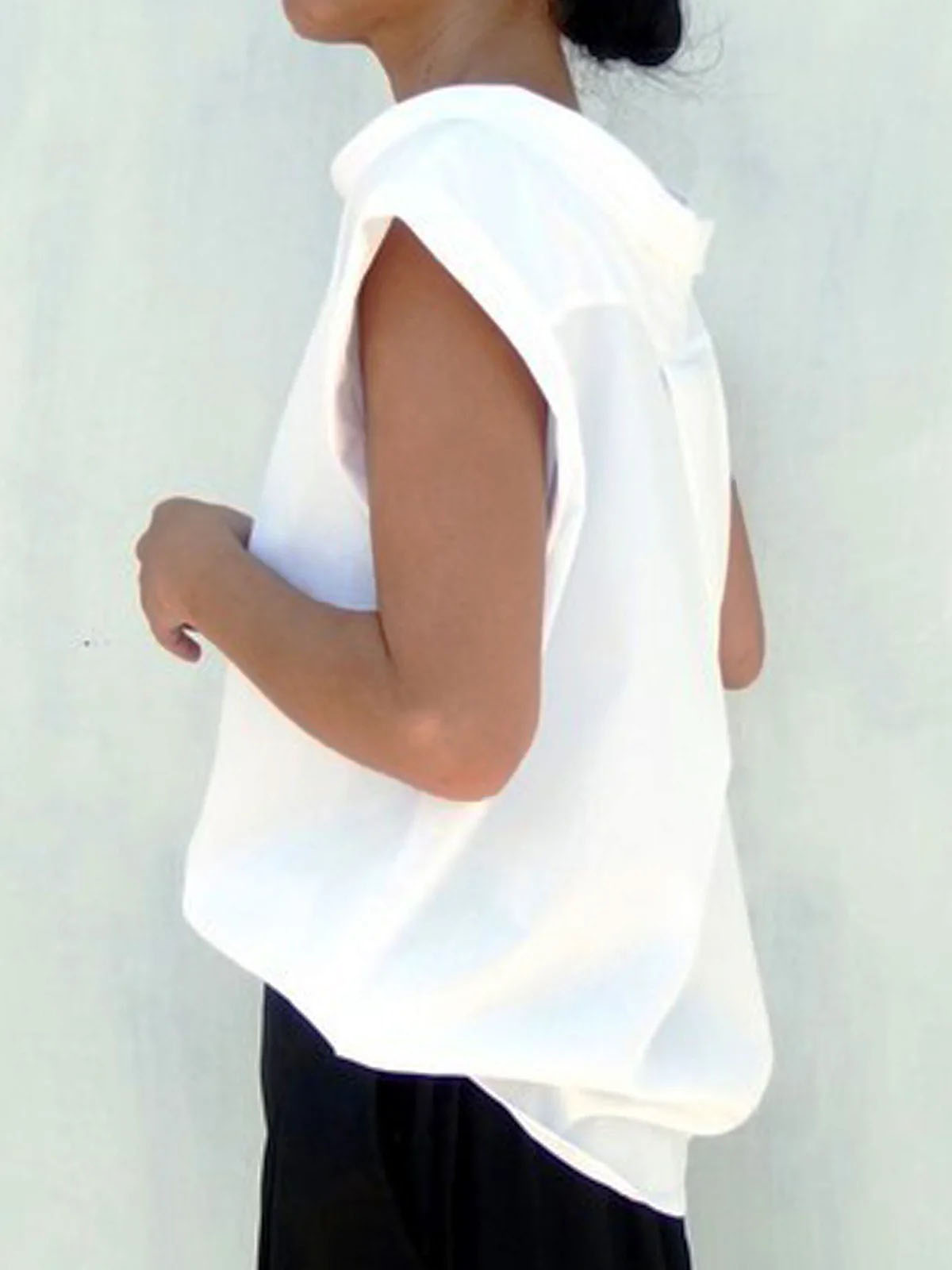 Loose Short Sleeves Solid Color Split-Joint Round-Neck T-Shirts Tops