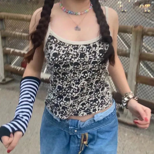 Vintage Harajuku Grunge Skeleton Print Crop Top