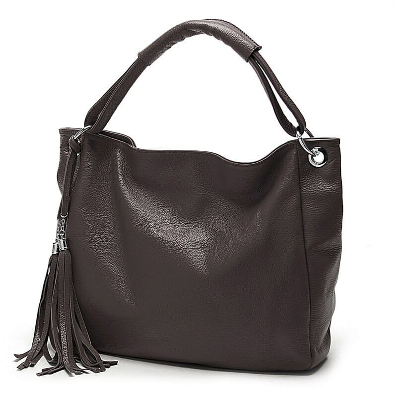 Soft Genuine Leather Tassel Tote Bag