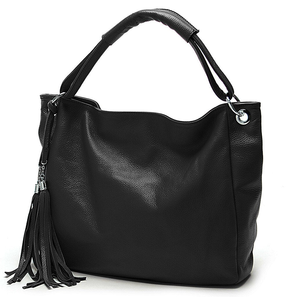 Soft Genuine Leather Tassel Tote Bag