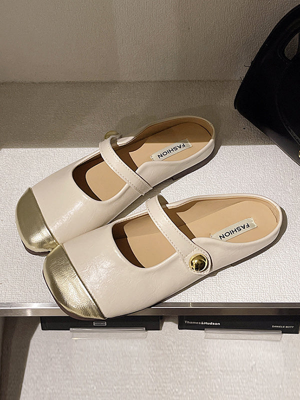 Contrast Color Shallow Cut Split-Joint Square-Toe Slippers&Mules Mary Janes Flats