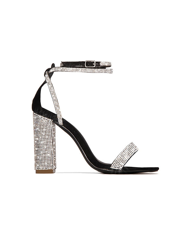 Rhine Stones Round-Toe Chunky Shoes Sandals Pumps