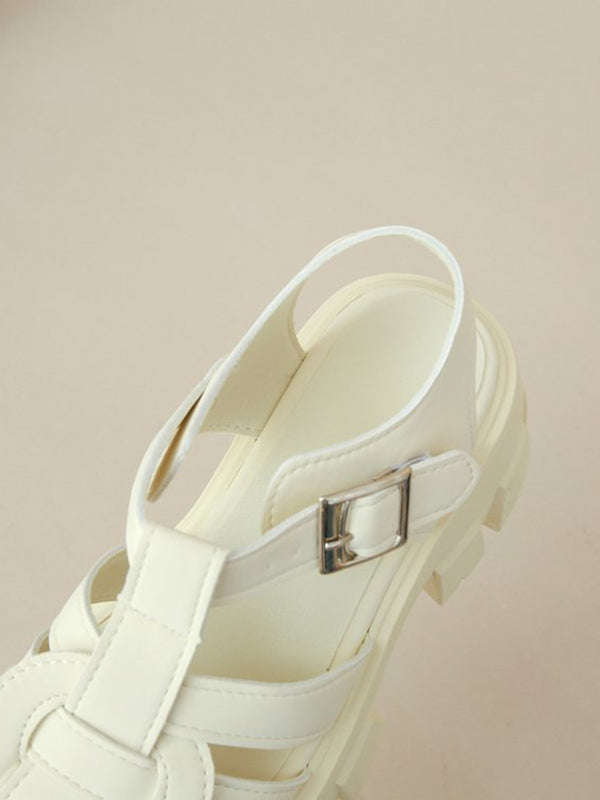 Belt Buckle Hollow Round-Toe Split-Joint Sandals Platform Shoes Gladiators