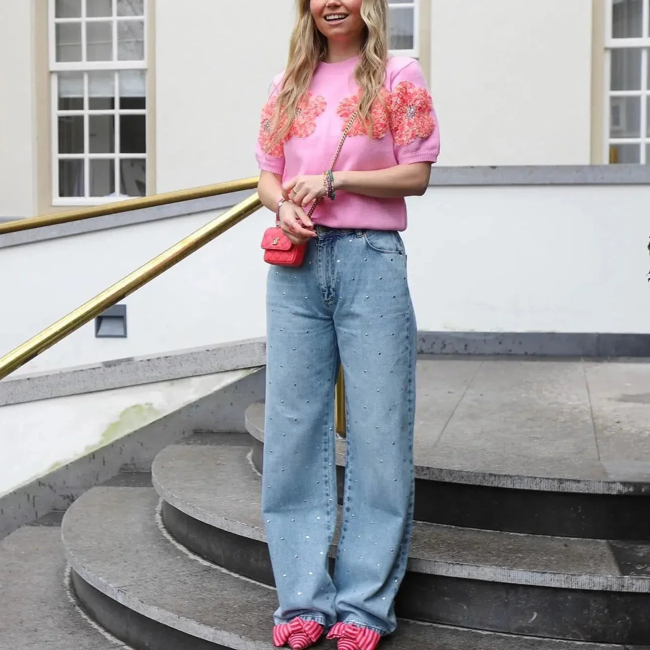 Terri Flower Sequin Embellished Knit Top