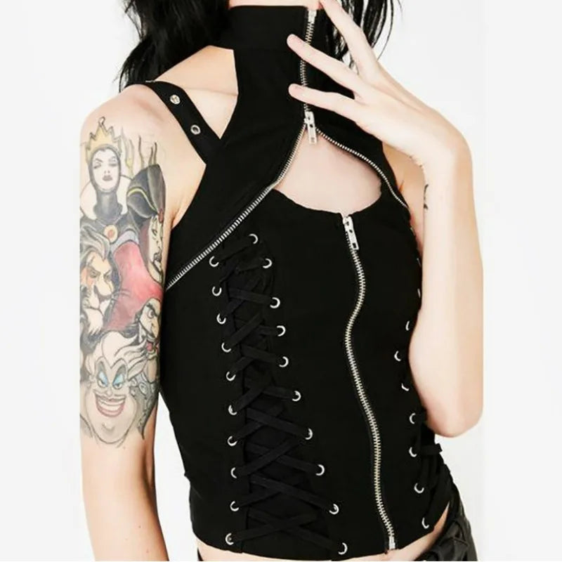 Dark Harajuku Streetwear Gothic High Waist Bandage Rave Crop Top