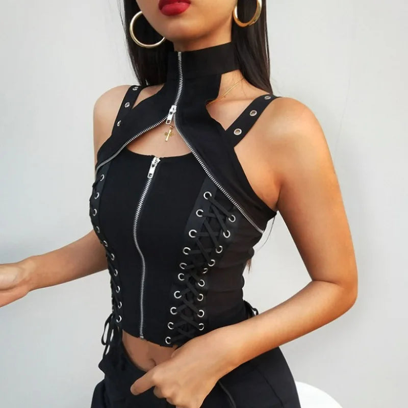 Dark Harajuku Streetwear Gothic High Waist Bandage Rave Crop Top