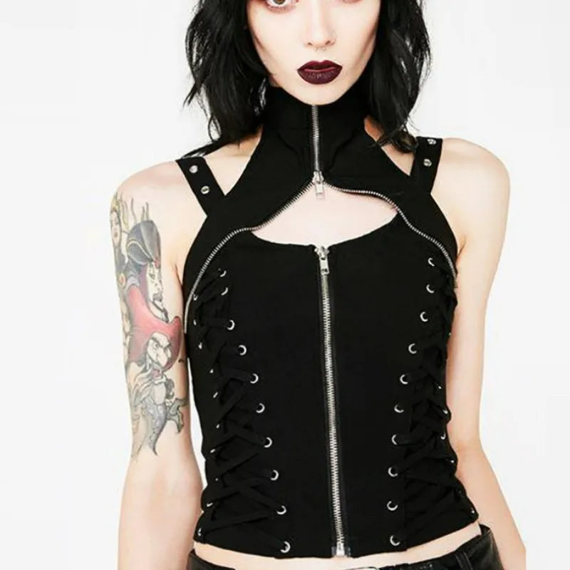 Dark Harajuku Streetwear Gothic High Waist Bandage Rave Crop Top
