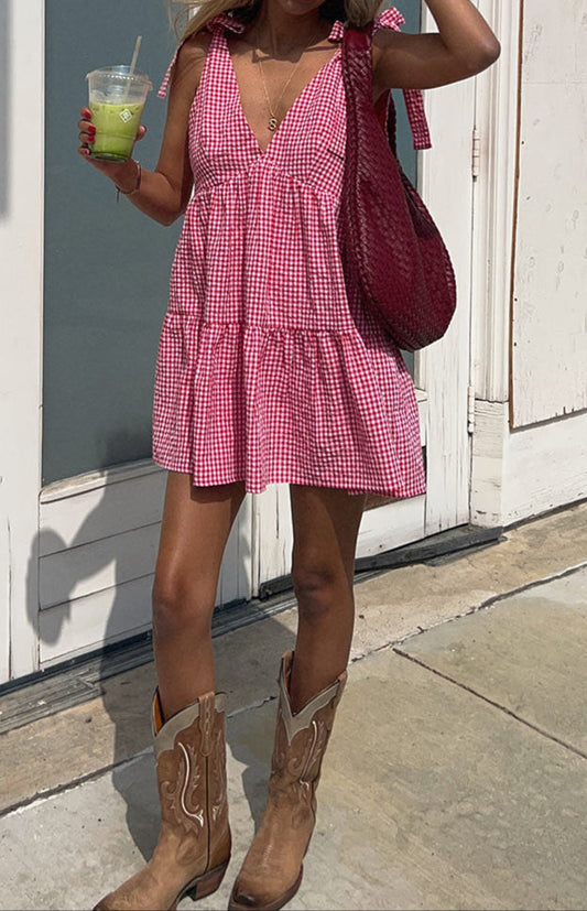 Allegra Red Gingham Mini Dress