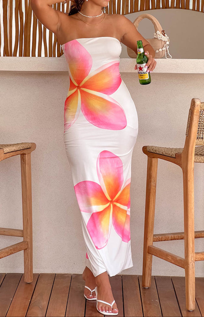 Ginevra White Frangipani Maxi Dress