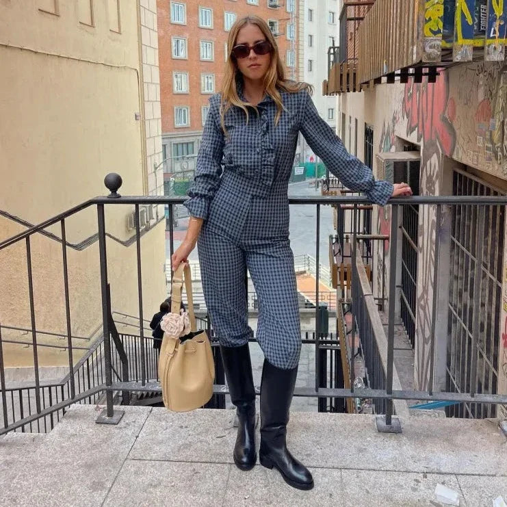 Tanya Gingham Plaid Ruffle Jumpsuit