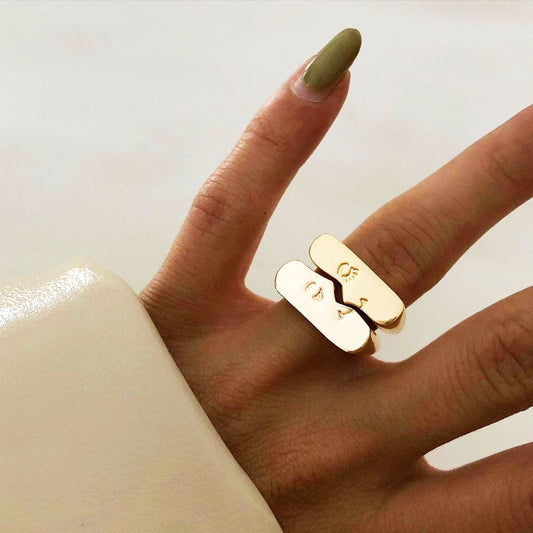 Abstract Face Pair Minimalist Ring Set - Silver or Gold