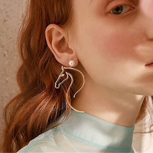 Abstract Horse-Figure and Pearl Earrings