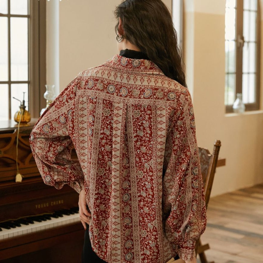Aemi Vintage Paisley Floral Shirts Blouse