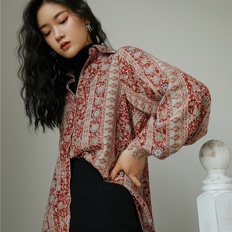 Aemi Vintage Paisley Floral Shirts Blouse