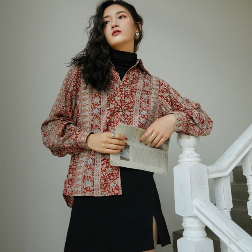 Aemi Vintage Paisley Floral Shirts Blouse