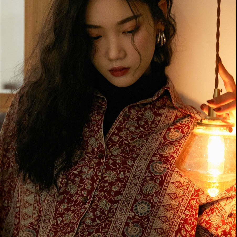 Aemi Vintage Paisley Floral Shirts Blouse