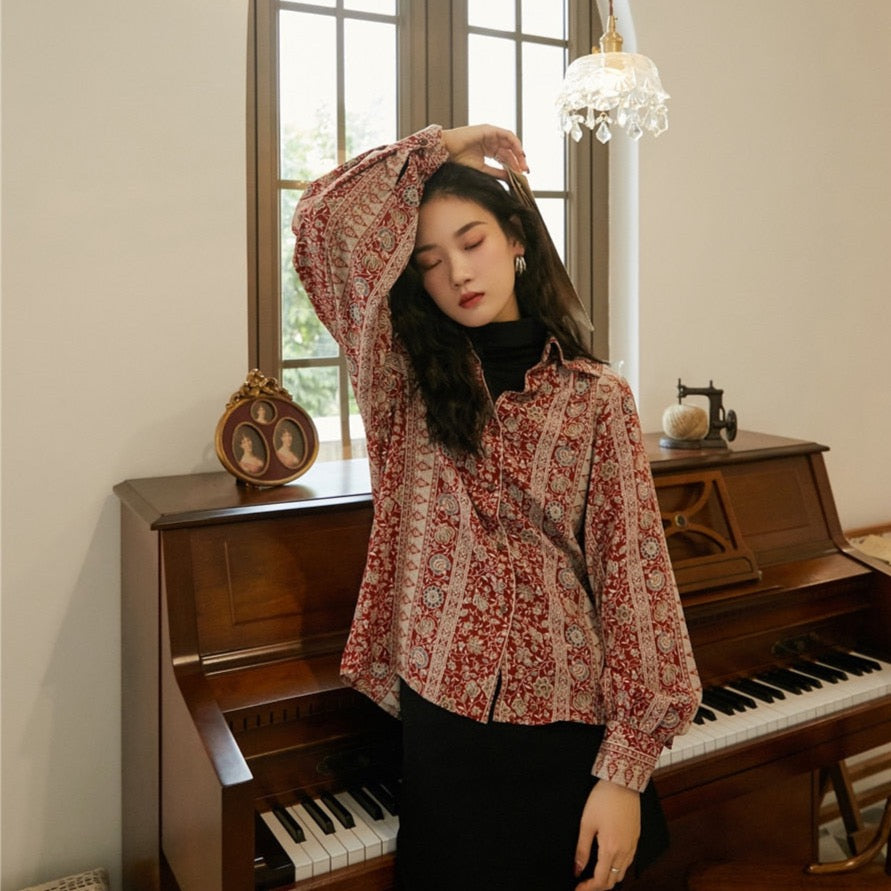 Aemi Vintage Paisley Floral Shirts Blouse