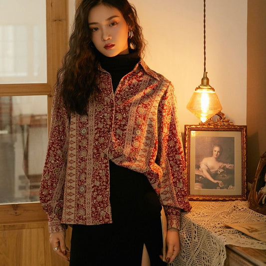 Aemi Vintage Paisley Floral Shirts Blouse
