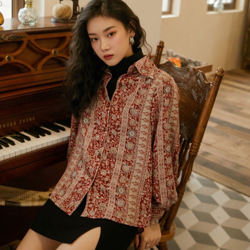 Aemi Vintage Paisley Floral Shirts Blouse
