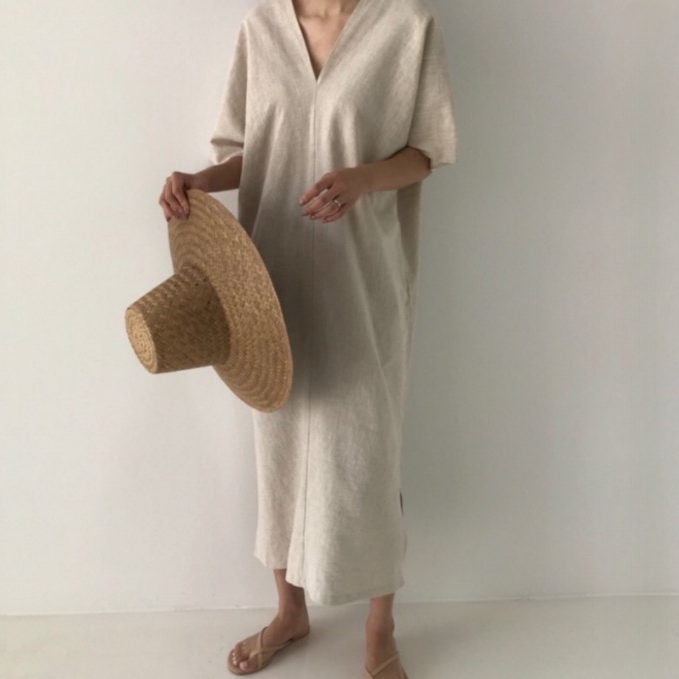 Aemie Casual V-Neck Linen Sack Dress - 2 Colors