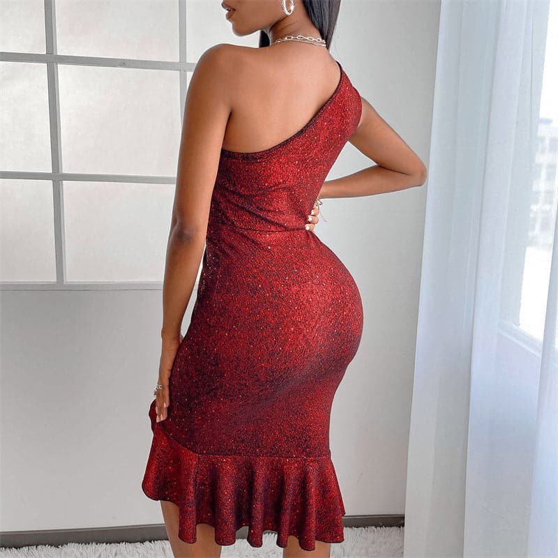 Akaily Spring Fall Dot Folds Red Dress