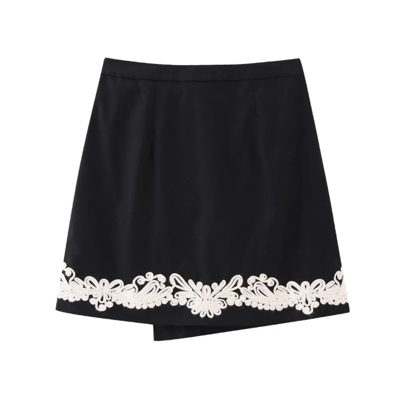 Alexia Embroidery Wrap Mini Skirt