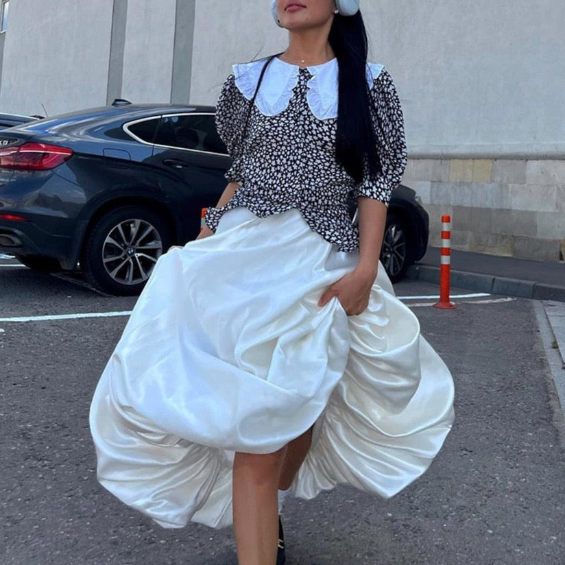 Alexine Valance Hem Flare Satin Skirts - 3 Colors